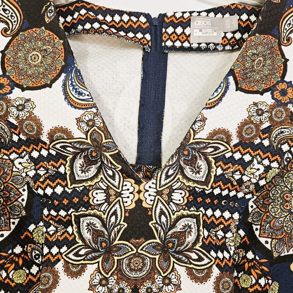 ASOS Woman's Multicolored Bold Paisley Boho Midi Dress Size 8 - Picture 3 of 10